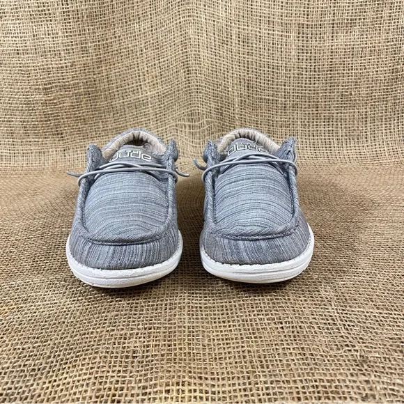 🛑SOLD🛑 Hey Dude Shoe Casual Walley Linen Stone Gray Slip On Size 5 - Picture 7 of 10